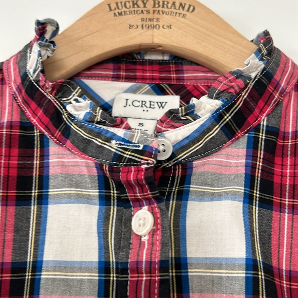 J Crew Tartan Plaid Button Front Blouse w Micro-Ruffled Collar - Picture 11 of 12